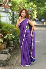 Thumbnail for Very Much Indian Taapsee - Designer! Pure Mul Cotton Saree with Sleek Border - Purple - Distacart