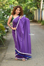 Thumbnail for Very Much Indian Taapsee - Designer! Pure Mul Cotton Saree with Sleek Border - Purple - Distacart