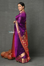 Thumbnail for Very Much Indian Tyohaar - Handloom Pure Chanderi Cotton Silk Saree With Golden Border - Purple Pink - Distacart
