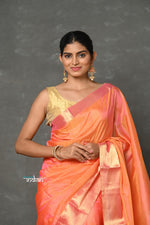Thumbnail for Very Much Indian Tyohaar - Handloom Pure Chanderi Cotton Silk Saree With Golden Border - Peach - Distacart