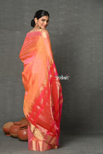 Thumbnail for Very Much Indian Tyohaar - Handloom Pure Chanderi Cotton Silk Saree With Golden Border - Peach - Distacart