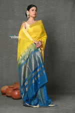 Thumbnail for Very Much Indian Handloom Pure Cotton Silk Saree With Golden Border - Yellow - Distacart