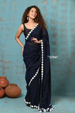 Thumbnail for Very Much Indian Taapsee - Designer! Pure Mul Cotton Saree with Sleek Border - Dark Blue - Distacart