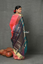 Thumbnail for Very Much Indian Tyohaar - Handloom Pure Chanderi Cotton Silk Saree With Golden Border - Pink - Distacart