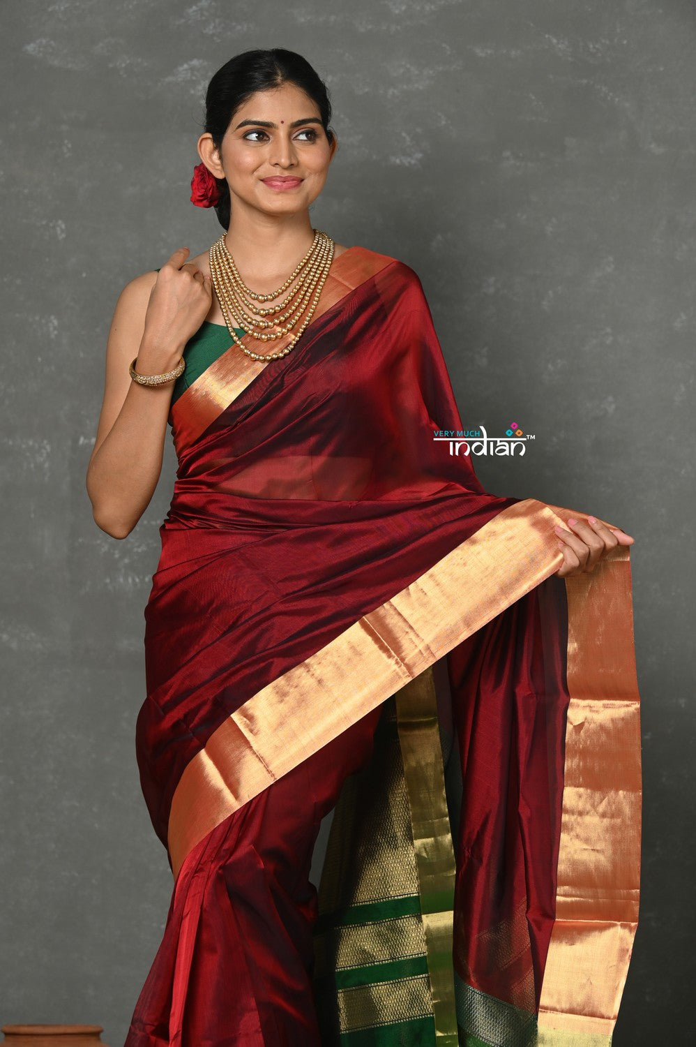 Very Much Indian Tyohaar - Handloom Pure Chanderi Cotton Silk Saree With Golden Border - Maroon - Distacart