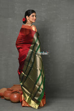 Thumbnail for Very Much Indian Tyohaar - Handloom Pure Chanderi Cotton Silk Saree With Golden Border - Maroon - Distacart
