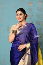 Thumbnail for Very Much Indian Prerna - Handloom Pure Chanderi Cotton Silk Saree With Golden Border - Royal Blue - Distacart