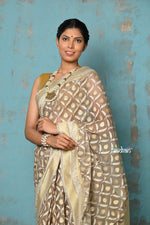 Thumbnail for Very Much Indian Tejaswi - Exclusive High Quality Handloom Banarasi Cotton Saree with Beautiful Abstract Print- Warm Slate - Distacart