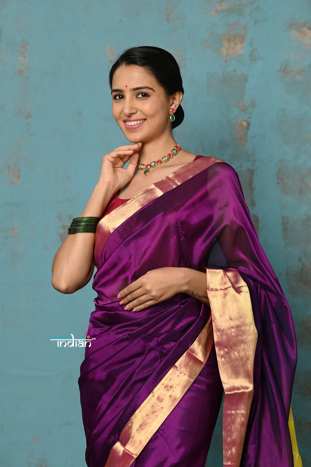Very Much Indian Prerna - Handloom Pure Chanderi Cotton Silk Saree With Golden Border - Soft Plum - Distacart