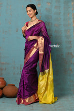Thumbnail for Very Much Indian Prerna - Handloom Pure Chanderi Cotton Silk Saree With Golden Border - Soft Plum - Distacart