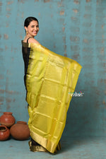 Thumbnail for Very Much Indian Prerna - Handloom Pure Chanderi Cotton Silk Saree With Golden Border - Black - Distacart