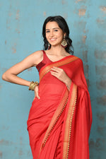 Thumbnail for Very Much Indian Tyohaar - Pure Mul Cotton Handloom Saree - Red - Distacart
