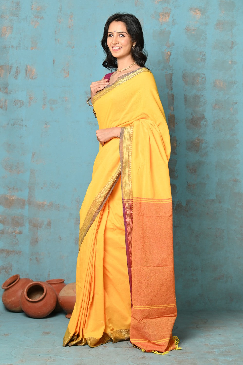 Very Much Indian Tyohaar - Pure Mul Cotton Handloom Saree - Yellow - Distacart