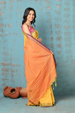 Thumbnail for Very Much Indian Tyohaar - Pure Mul Cotton Handloom Saree - Yellow - Distacart