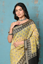 Thumbnail for Very Much Indian Tyohaar - Chanderi Cotton Natural Dye Handblock Printed Saree - Yellow - Distacart
