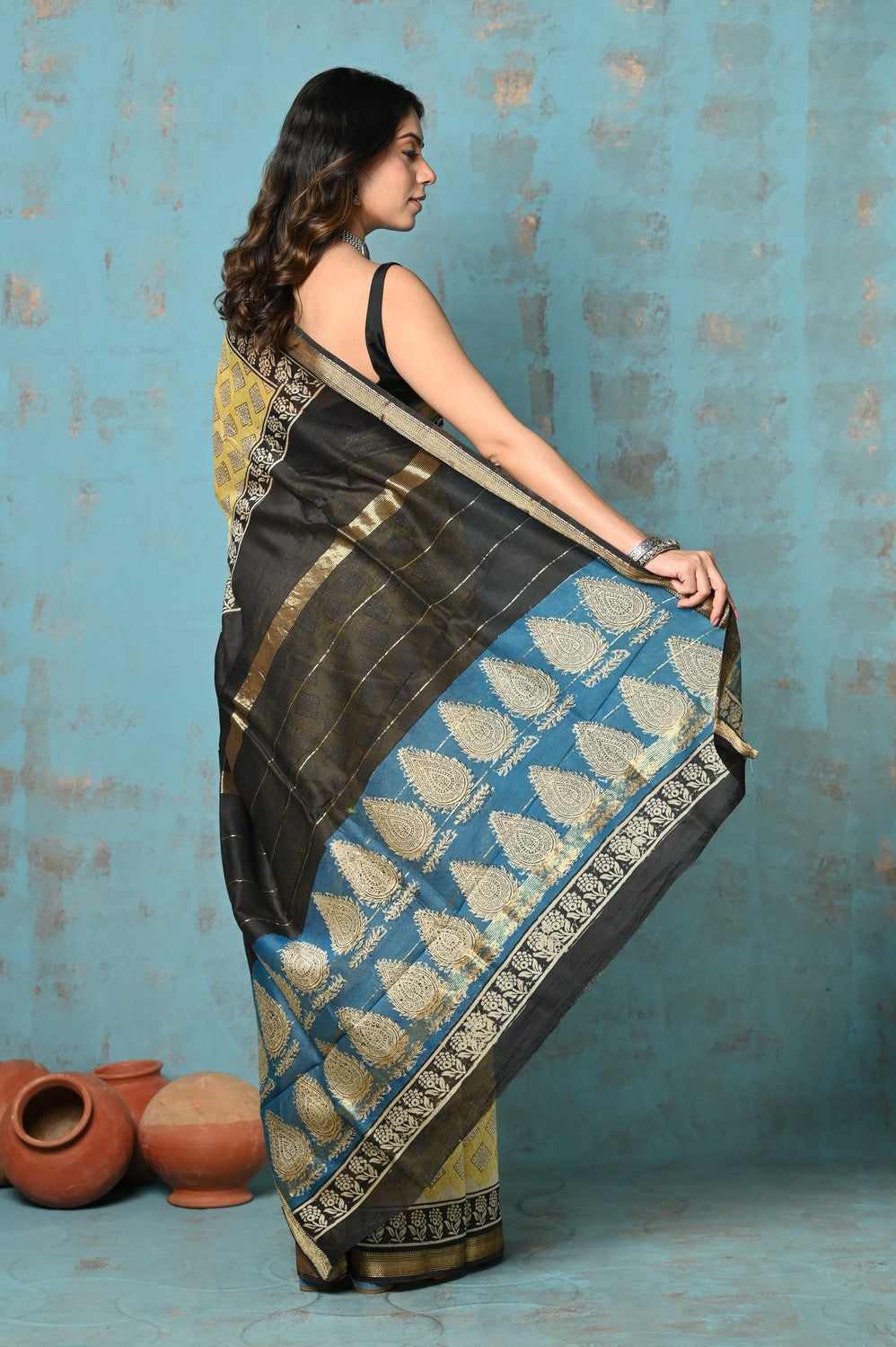 Very Much Indian Tyohaar - Chanderi Cotton Natural Dye Handblock Printed Saree - Yellow - Distacart