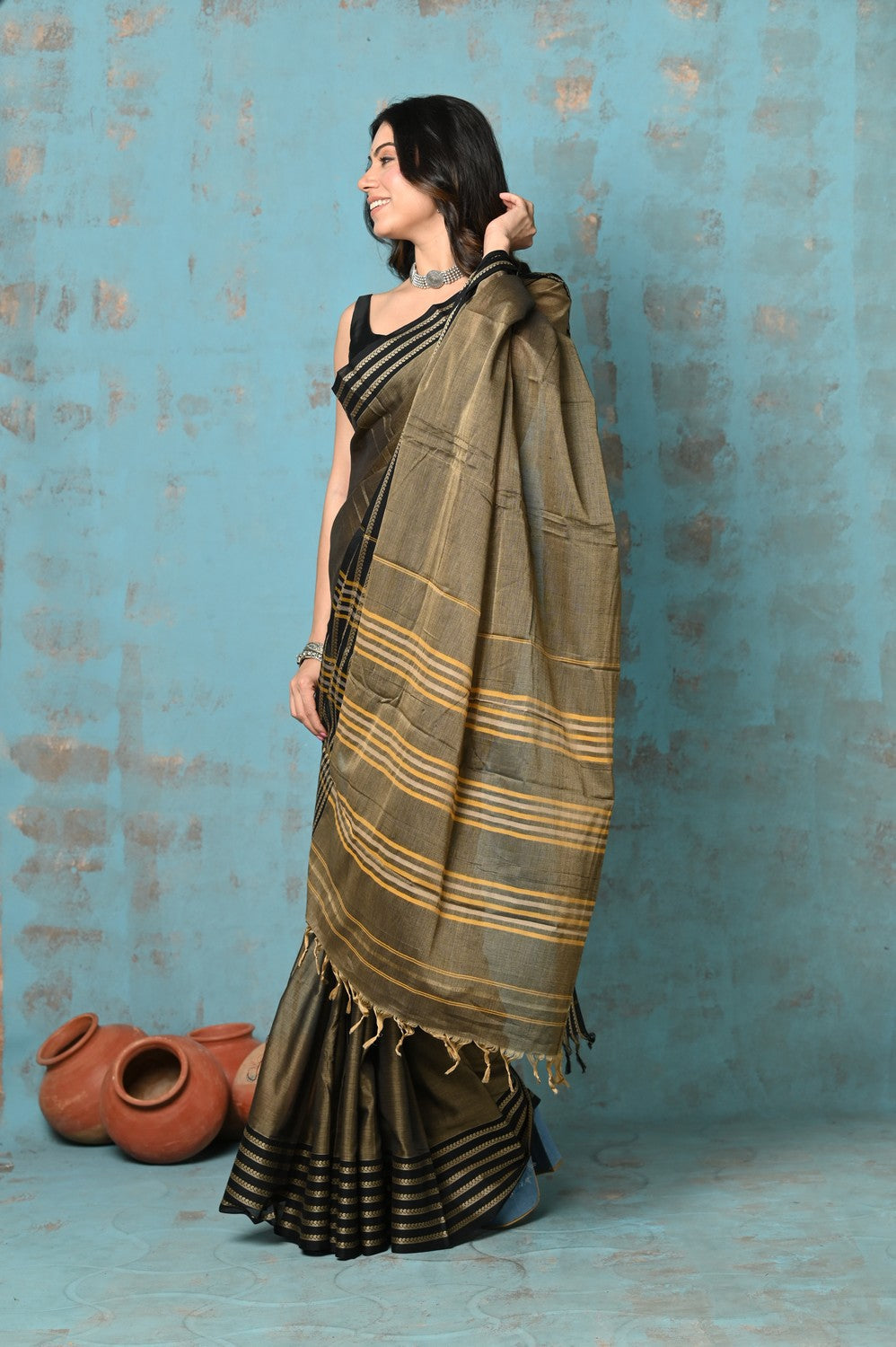 Very Much Indian Tyohaar - Cotton Saree With Border - Copper - Distacart