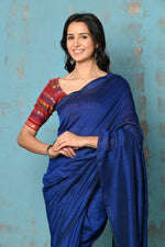 Thumbnail for Very Much Indian Tyohaar - Mul Cotton Handloom Woven Saree - Navy Blue - Distacart