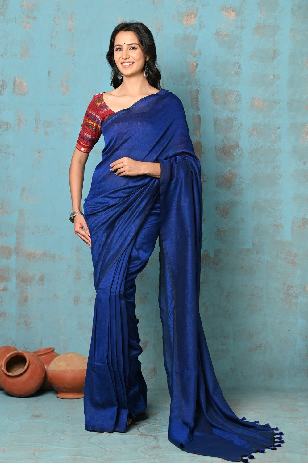 Very Much Indian Tyohaar - Mul Cotton Handloom Woven Saree - Navy Blue - Distacart