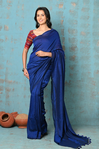 Very Much Indian Tyohaar - Mul Cotton Handloom Woven Saree - Navy Blue - Distacart