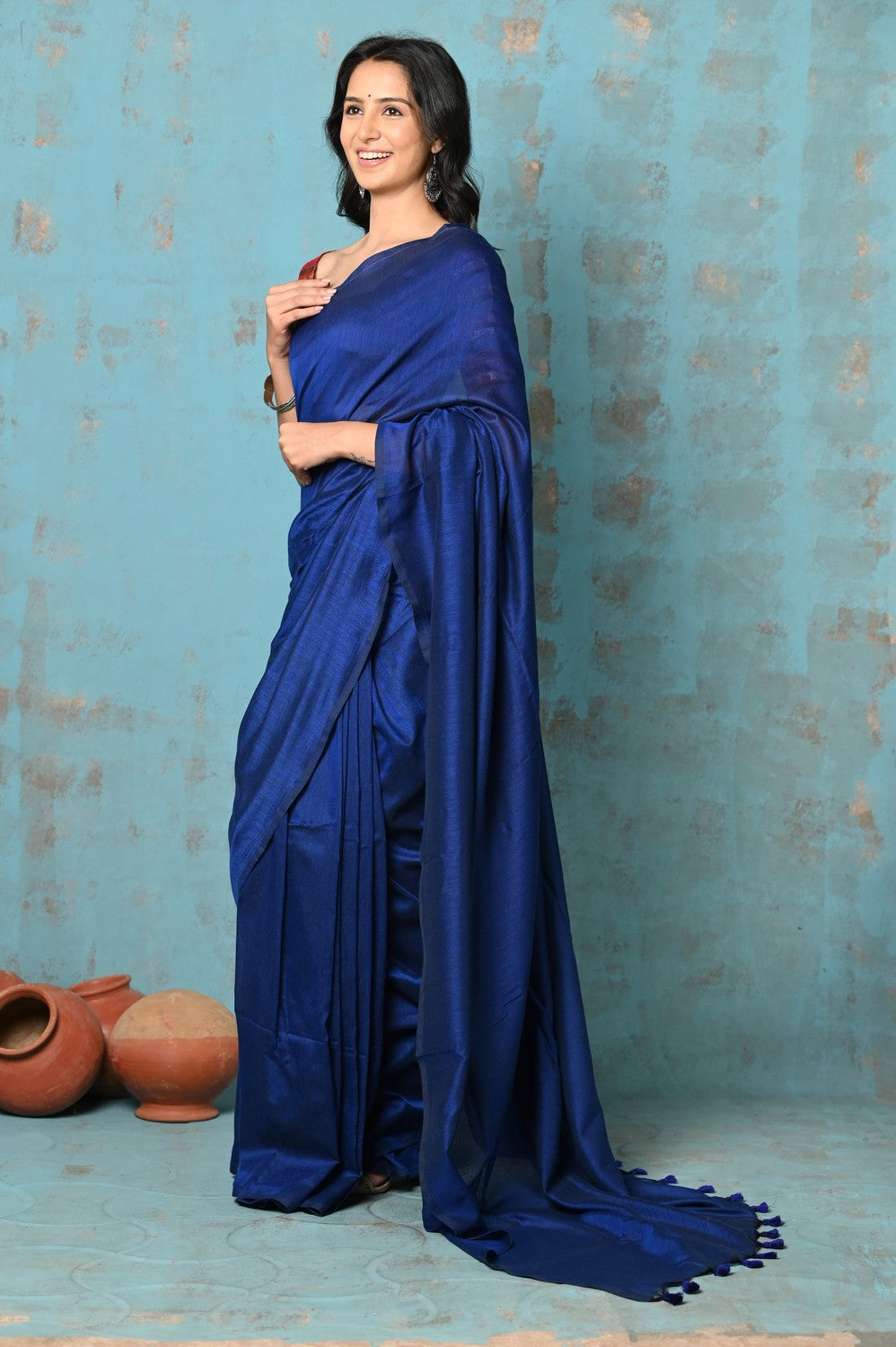 Very Much Indian Tyohaar - Mul Cotton Handloom Woven Saree - Navy Blue - Distacart