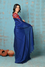 Thumbnail for Very Much Indian Tyohaar - Mul Cotton Handloom Woven Saree - Navy Blue - Distacart
