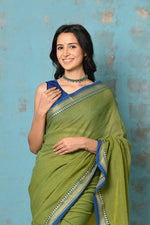 Thumbnail for Very Much Indian Tyohaar - Pure Mul Cotton Handloom Saree - Mehendi Green - Distacart