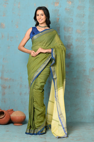 Very Much Indian Tyohaar - Pure Mul Cotton Handloom Saree - Mehendi Green - Distacart