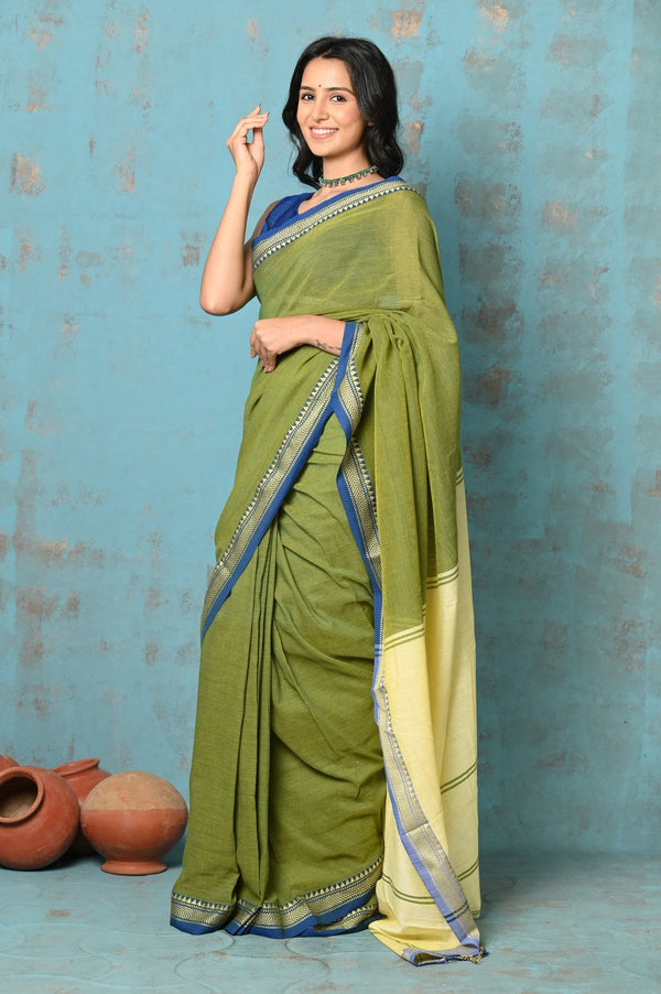 Very Much Indian Tyohaar - Pure Mul Cotton Handloom Saree - Mehendi Green - Distacart