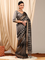 Thumbnail for NOZ2TOZ Women's Silk Cotton Grey Woven Design Designer Saree With Blouse Piece - Distacart