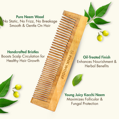 Pink Woolf Neem Wooden Comb Set for Men & Women - Dista