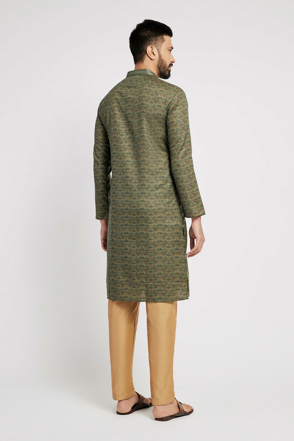Ethnic India Green Men's Kurta Abstract Polyester - Distacart