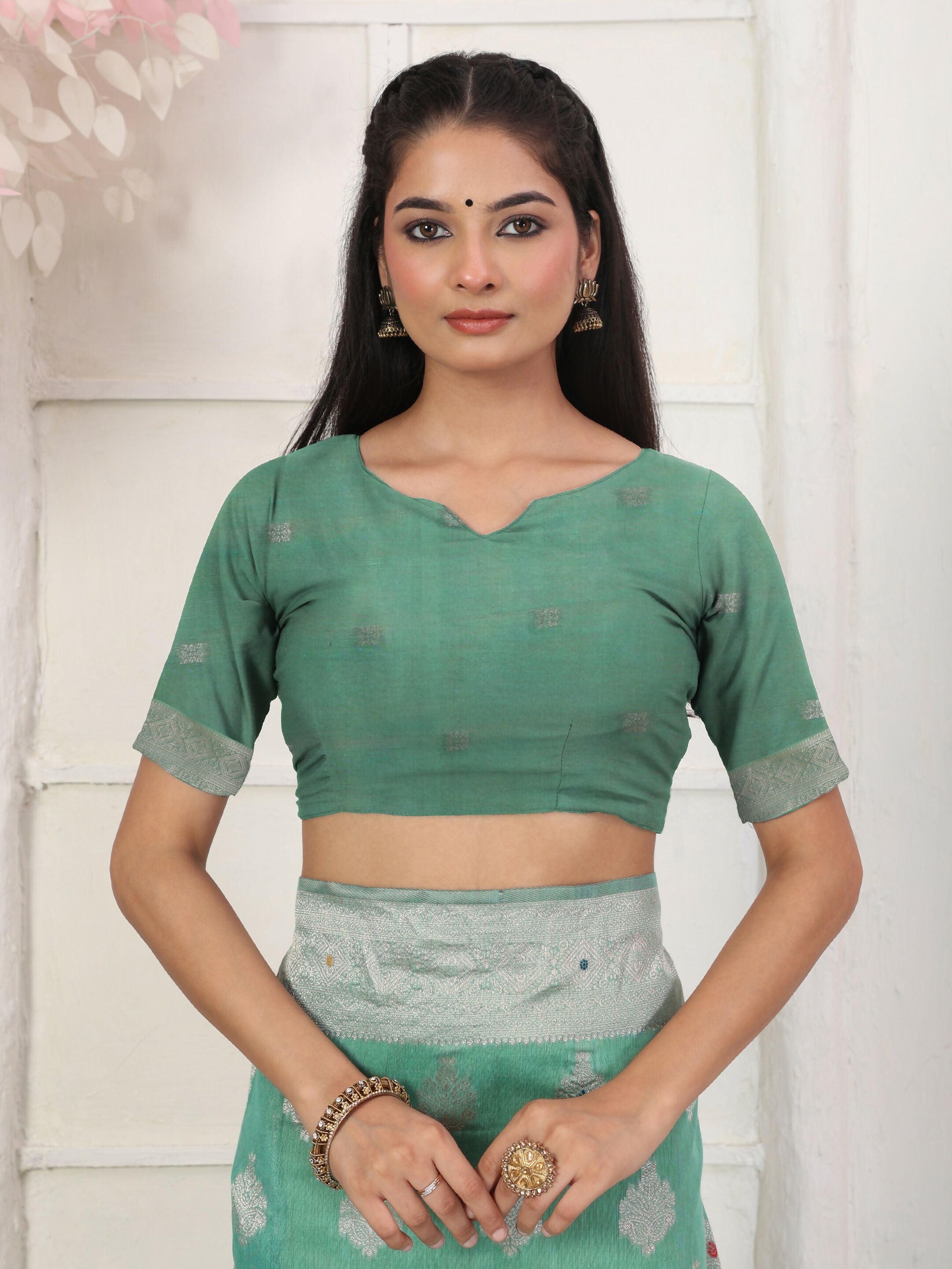 Astita Linen Cotton Rama Green Saree