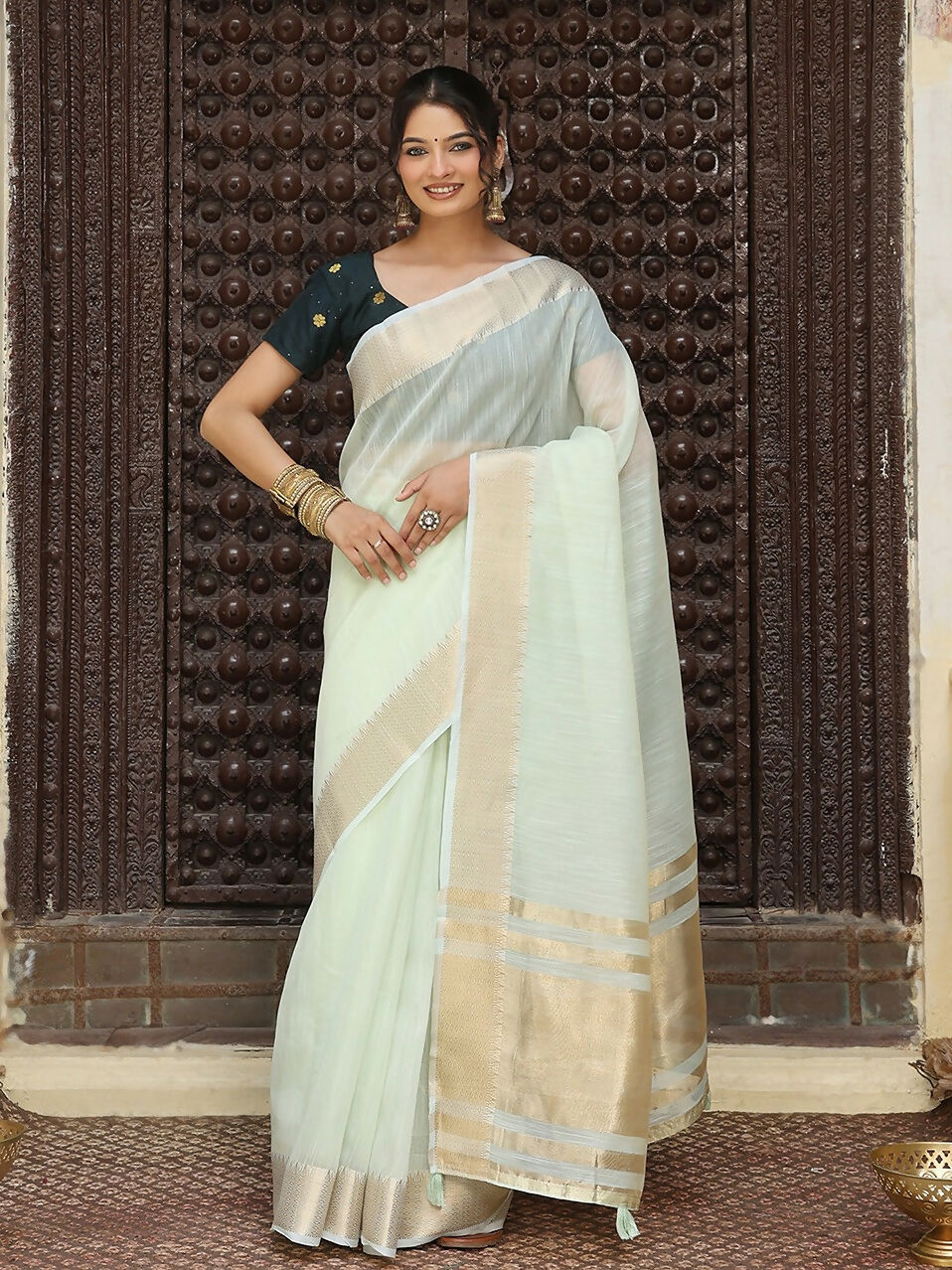 Astita Light Green Cotton Saree