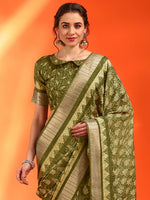Thumbnail for NOZ2TOZ Women's Cotton Silk Olive Printed Designer Saree With Blouse Piece - Distacart