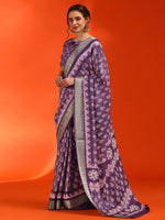 Thumbnail for NOZ2TOZ Women's Cotton Silk Violet Printed Designer Saree With Blouse Piece - Distacart