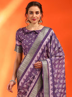 Thumbnail for NOZ2TOZ Women's Cotton Silk Violet Printed Designer Saree With Blouse Piece - Distacart