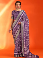 Thumbnail for NOZ2TOZ Women's Cotton Silk Violet Printed Designer Saree With Blouse Piece - Distacart