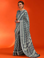 Thumbnail for NOZ2TOZ Women's Cotton Silk Grey Printed Designer Saree With Blouse Piece - Distacart
