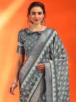 Thumbnail for NOZ2TOZ Women's Cotton Silk Grey Printed Designer Saree With Blouse Piece - Distacart