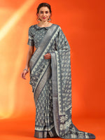 Thumbnail for NOZ2TOZ Women's Cotton Silk Grey Printed Designer Saree With Blouse Piece - Distacart