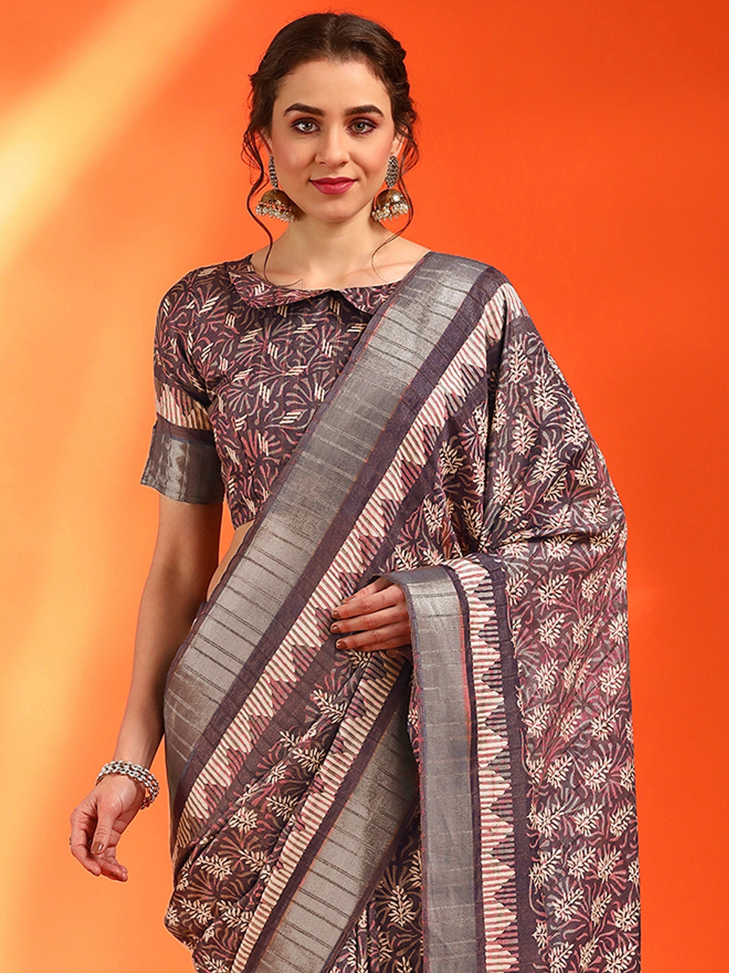 NOZ2TOZ Women's Cotton Silk Burgundy Printed Designer Saree With Blouse Piece - Distacart