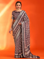Thumbnail for NOZ2TOZ Women's Cotton Silk Burgundy Printed Designer Saree With Blouse Piece - Distacart