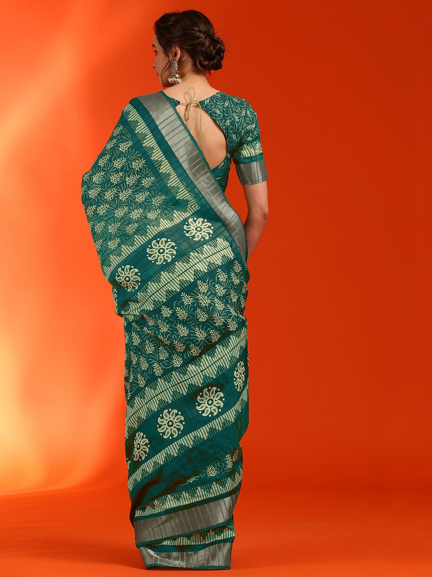 NOZ2TOZ Women's Cotton Silk Teal green Printed Designer Saree With Blouse Piece - Distacart