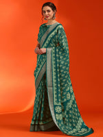 Thumbnail for NOZ2TOZ Women's Cotton Silk Teal green Printed Designer Saree With Blouse Piece - Distacart