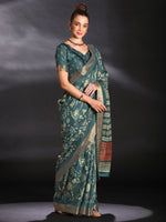 Thumbnail for NOZ2TOZ Women's Silk Blend Teal blue Printed Designer Saree With Blouse Piece - Distacart
