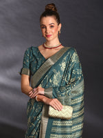 Thumbnail for NOZ2TOZ Women's Silk Blend Teal blue Printed Designer Saree With Blouse Piece - Distacart