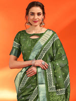 Thumbnail for NOZ2TOZ Women's Cotton Silk Green Printed Designer Saree With Blouse Piece - Distacart