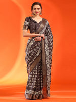 Thumbnail for NOZ2TOZ Women's Silk Blend Brown Printed Designer Saree With Blouse Piece - Distacart