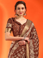 Thumbnail for NOZ2TOZ Women's Silk Blend Brown Printed Designer Saree With Blouse Piece - Distacart